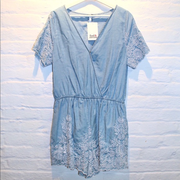 Pants - Chambray Embroidered Romper Pants - Chambray Embroidered Romper